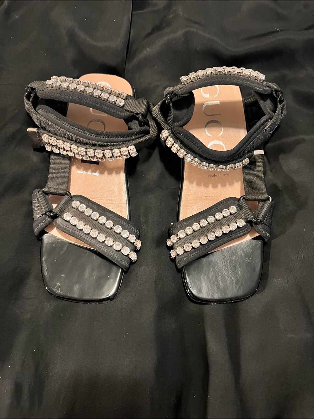 Gucci Black Crystal-Trim Strappy Sandals